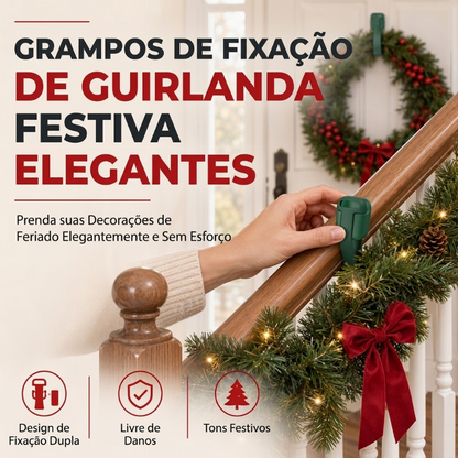 Clipes de Fixação para Guirlandas e Coroas de Natal para Corrimãos de Escada e Decorações de Parede
