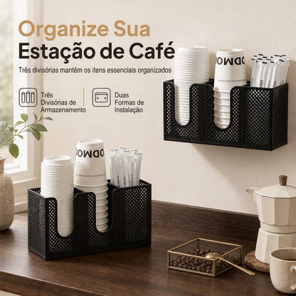 Organizador de 3 divisórias para Copos de Café e Tampa para Cozinha