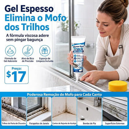 Gel removedor de mofo para banheiro em ranhuras de portas de chuveiro e trilhos de vidro. Conjunto limpador de manchas pretas de mofo e calcário, com esponja, 30ml