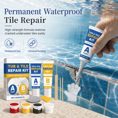 Kit de Reparo para Azulejos Cerâmicos e Mármore com Cola AB, Espátula, Lixa e Material Acrílico para Preenchimento de Rachaduras e Juntas