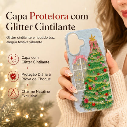 ✨ CAPA DE TELEFONE FOFA COM GLITTER DE ÁRVORE DE NATAL 🎄