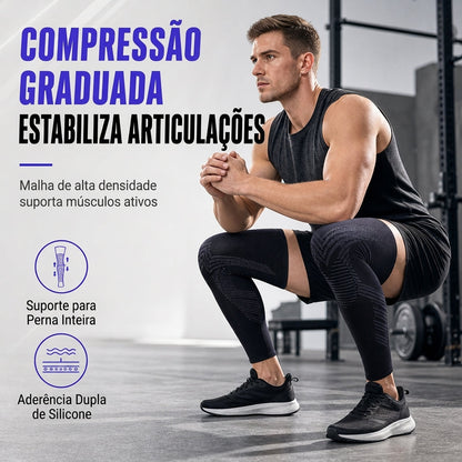 1 Par de Joelheiras de Compressão Longas Antiderrapantes, Proteção Completa para as Pernas, Joelheiras Desportivas para Ciclismo e Fitness