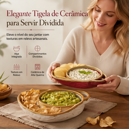 🍲 ASSADEIRA DIVIDIDA DE CERÂMICA RETRO COM ALÇA ÚNICA ⏰