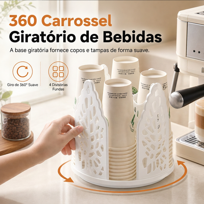 ☕ Organizador de Copos Giratório 360° – Carrossel de Armazenamento de Balcão com 4 Compartimentos