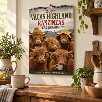 Calendário de Parede A4 2027 de Vacas Grumpy Highland