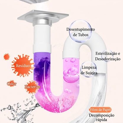🚿 50% de desconto. Polvo desentupidor e limpador de tubagens – dissolve entupimentos e elimina odores em 30 minutos. 4 saquetas de 120 g para pias, lavatórios e sanitários! ✨🔧