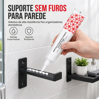 🏠 MONTERA FIXA, ESTÁVEL E SEM FUROS – Perfeito para prateleiras, suportes e acessórios de banheiro – Cola adesiva extra forte à prova d'água e de secagem rápida sem pregos